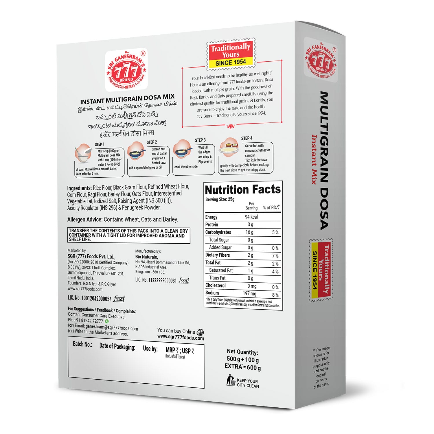 777 Multigrain Dosa Instant Mix 500g + 100g - Image 3