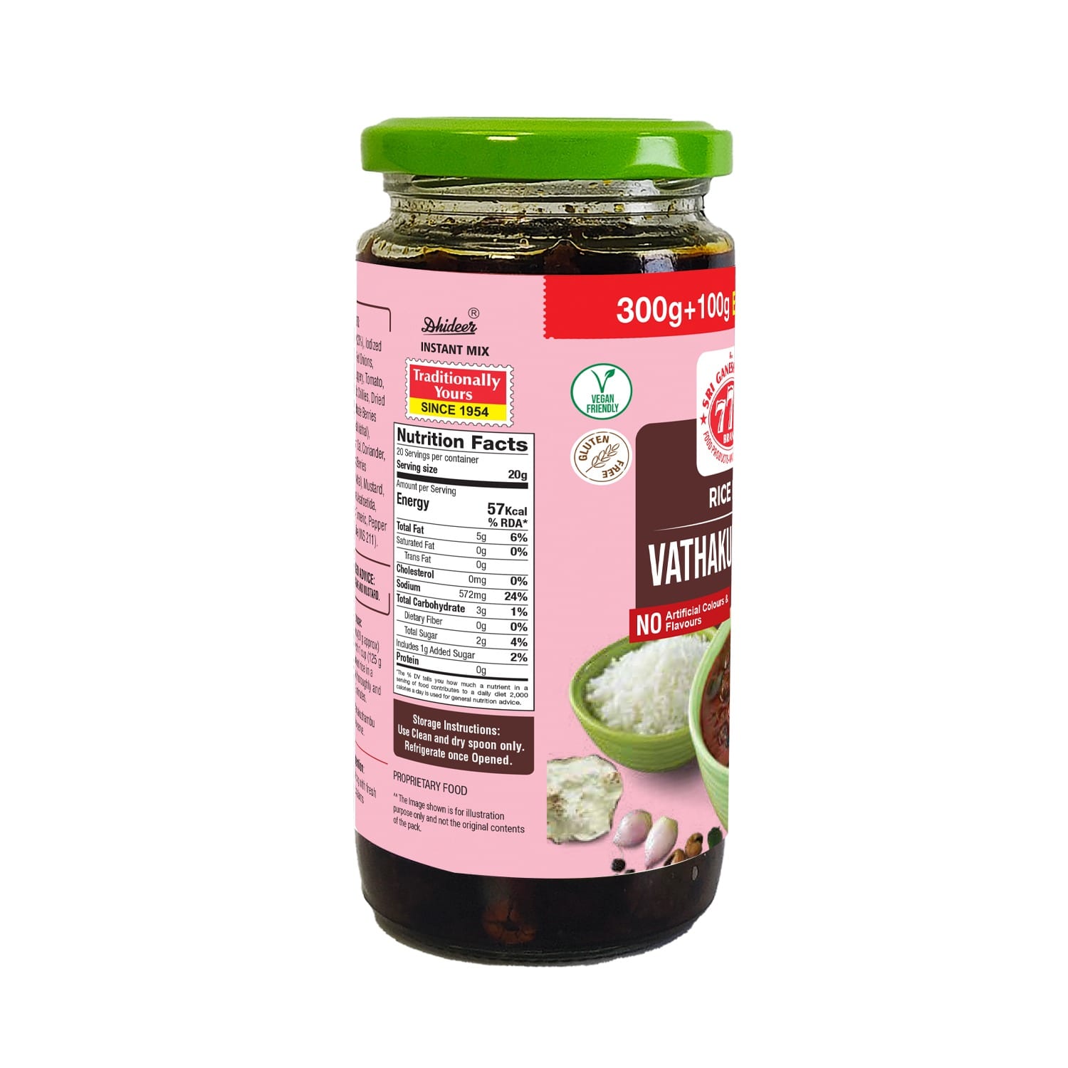 Dhideer® Instant Vathal Kuzhambu Rice Paste 300g + 100g - Image 2
