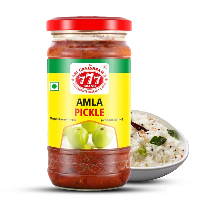 Homemade Amla Pickle in a glass jar, packed with tangy flavors and traditional spices for an authentic Indian taste.
