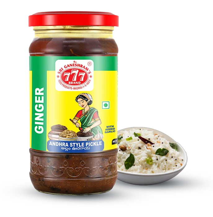 Authentic Spicy Ginger Pickle in a jar, made with fresh ginger, aromatic spices, and oil for a bold, fiery, and tangy flavor.