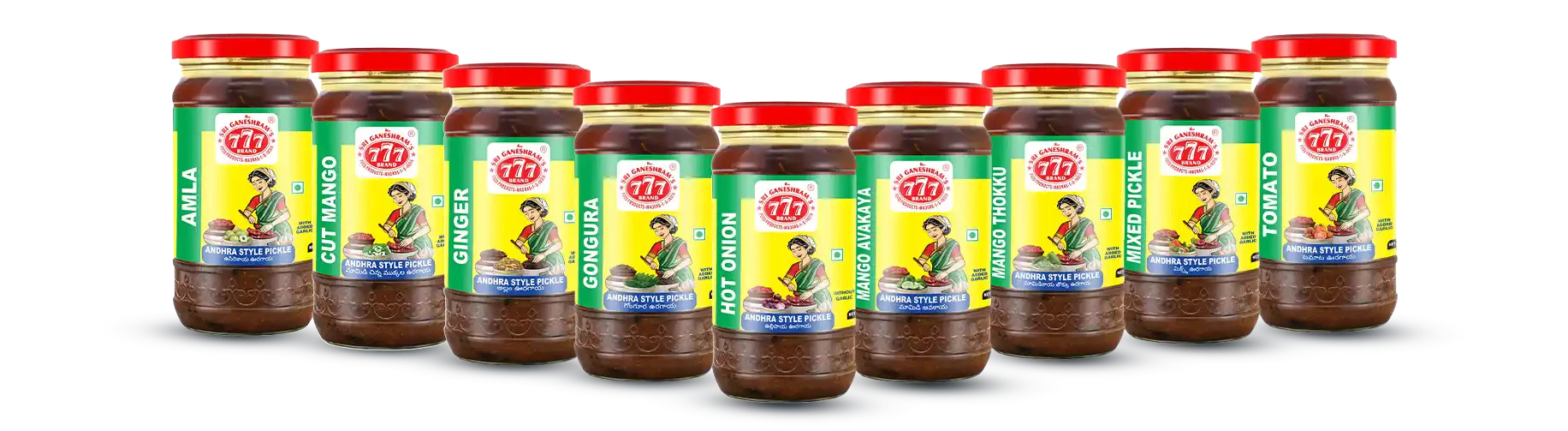 Handcrafted Indian pickles in glass jars, bursting with authentic spices and flavors, made using traditional recipes.