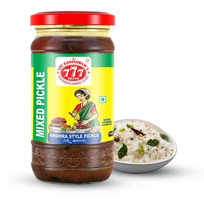 Authentic Mixed Pickle in a jar, made with a variety of fresh vegetables, aromatic spices, and oil for a tangy and spicy flavor.