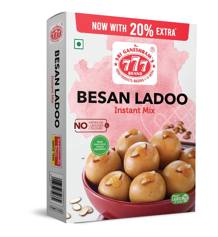 Quick and easy Instant Besan Ladoo Mix, made with premium besan and ghee, perfect for making soft, delicious laddoos in minutes.