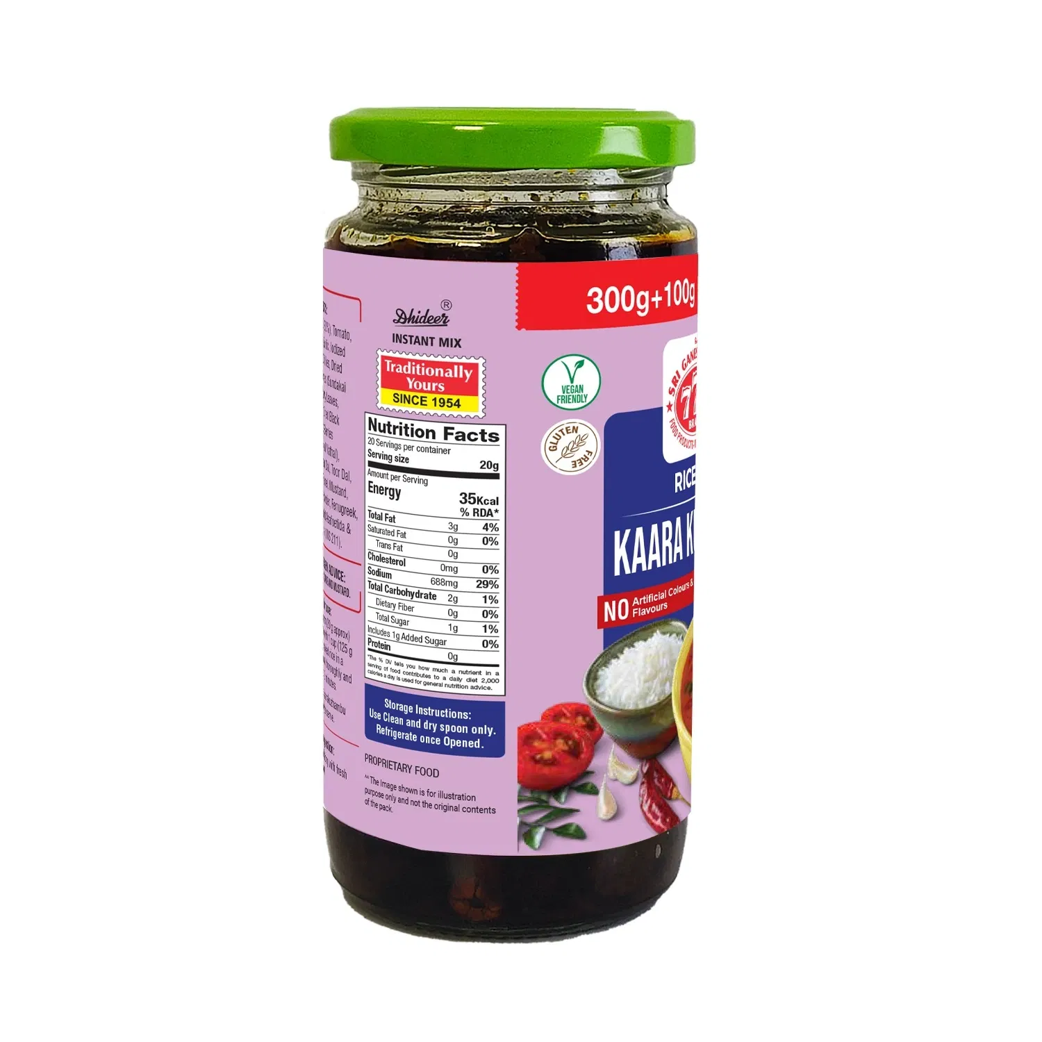 Dhideer® Instant Kaara kuzhambu Rice Paste 300g+100g - Image 2
