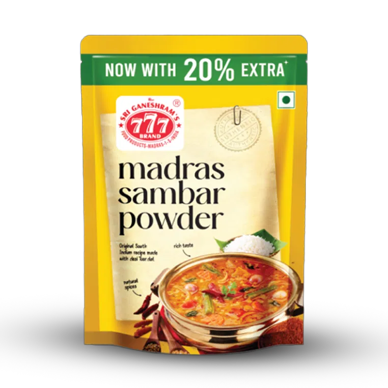 Authentic Madras Sambar Powder with a rich blend of spices for a flavorful and aromatic South Indian sambar experience.