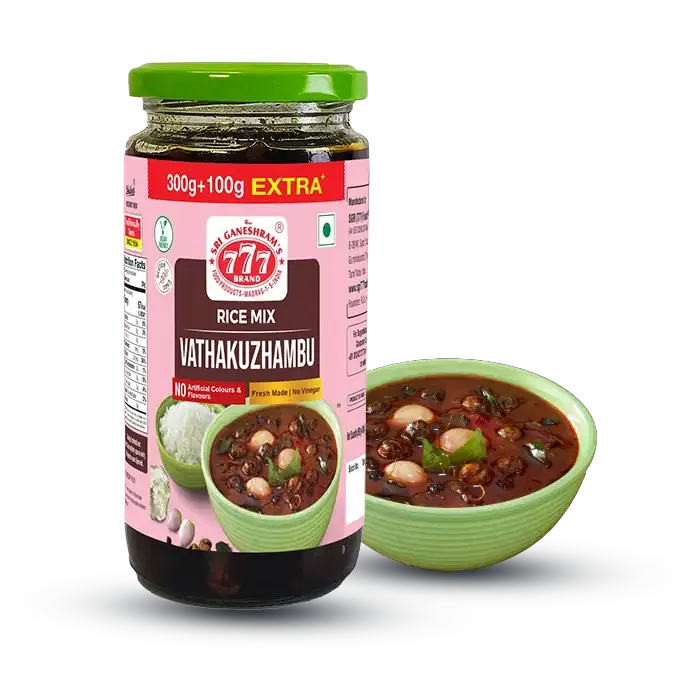 Vatha Kuzhambu rice paste, a deep, tangy, and spiced blend for traditional South Indian tamarind-based rice.